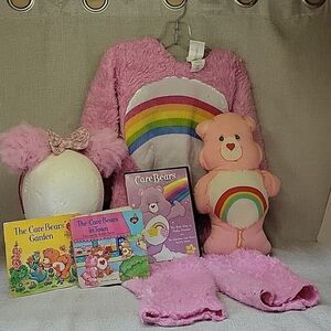Care Bear costume/pj's 3T-4T vintage stuffed cloth bear books and Dvd